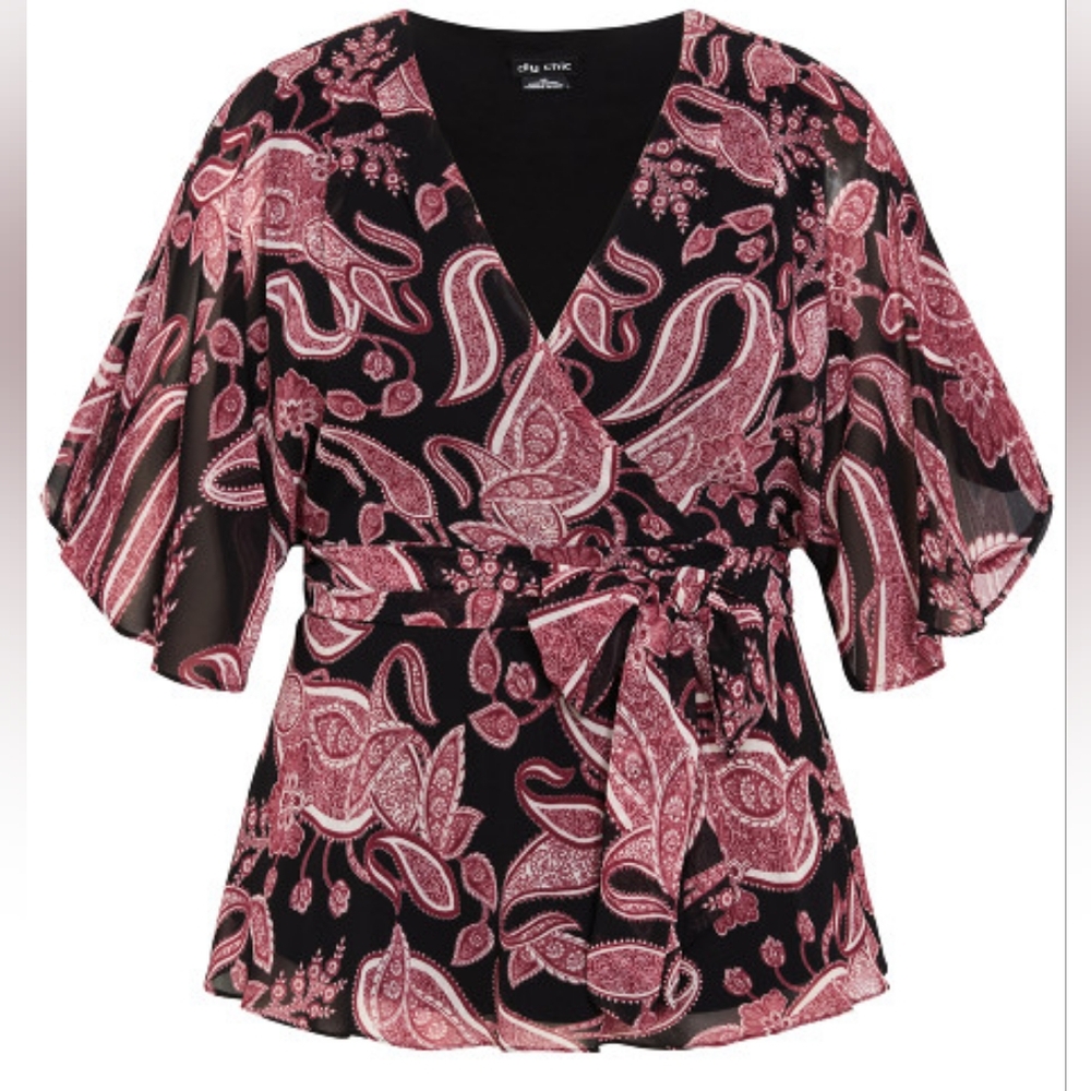 City Chic Paisley Level Top - black and rose